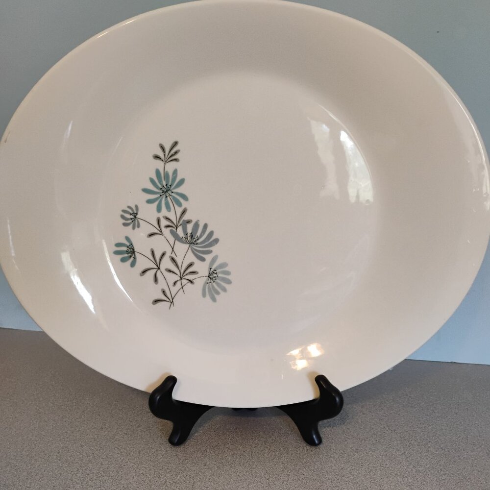 Edwin Knowles Blue Floral Pattern oval Platter MCM 15"